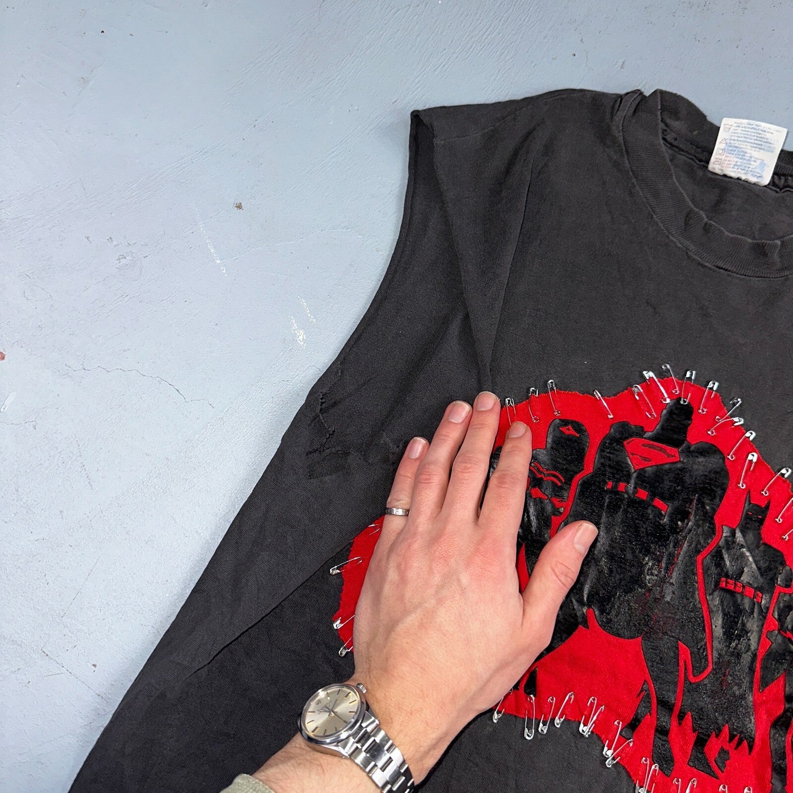 Super Hero Chopped Cut Sewn Custom VTG T Shirt Hanes 80s Beefy Rare Fun Batman