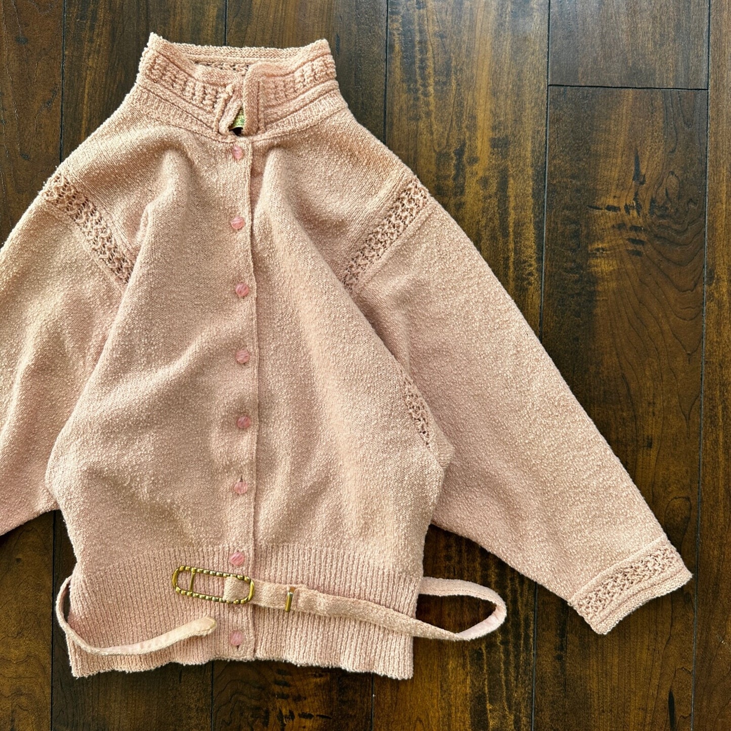 VTG 1960s Pink Knit Cardigan Sweater Rockabilly 60s Wool Belted Chapter House