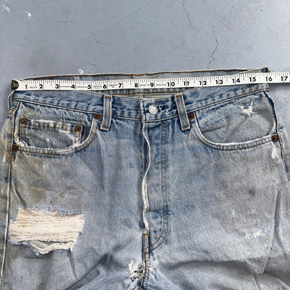 Levis 501 Vintage 80s USA XX Straight Leg Jeans Blue Light Wash Torn Act 32x33