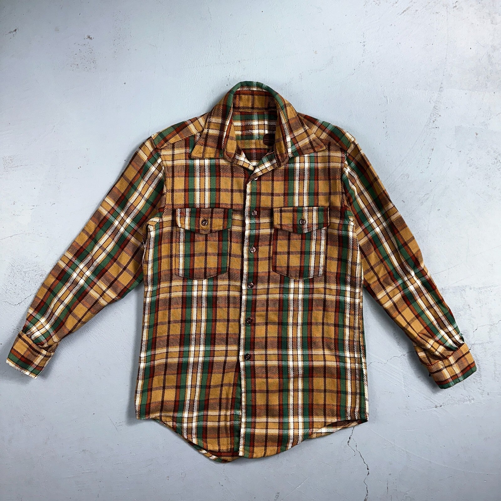VTG Big Mac JC Penny Thick 100% Cotton Flannel Work Shirt M 70s Plaid Thrashed