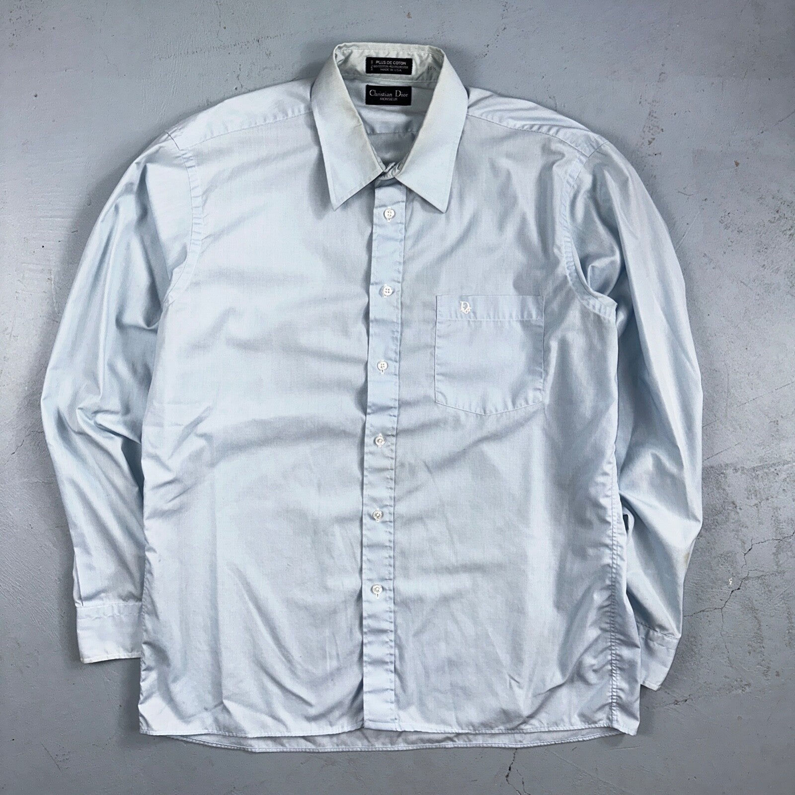 Christian Dior Vintage Men's 16.6 Monsieur Button Down Dress Shirt Blue