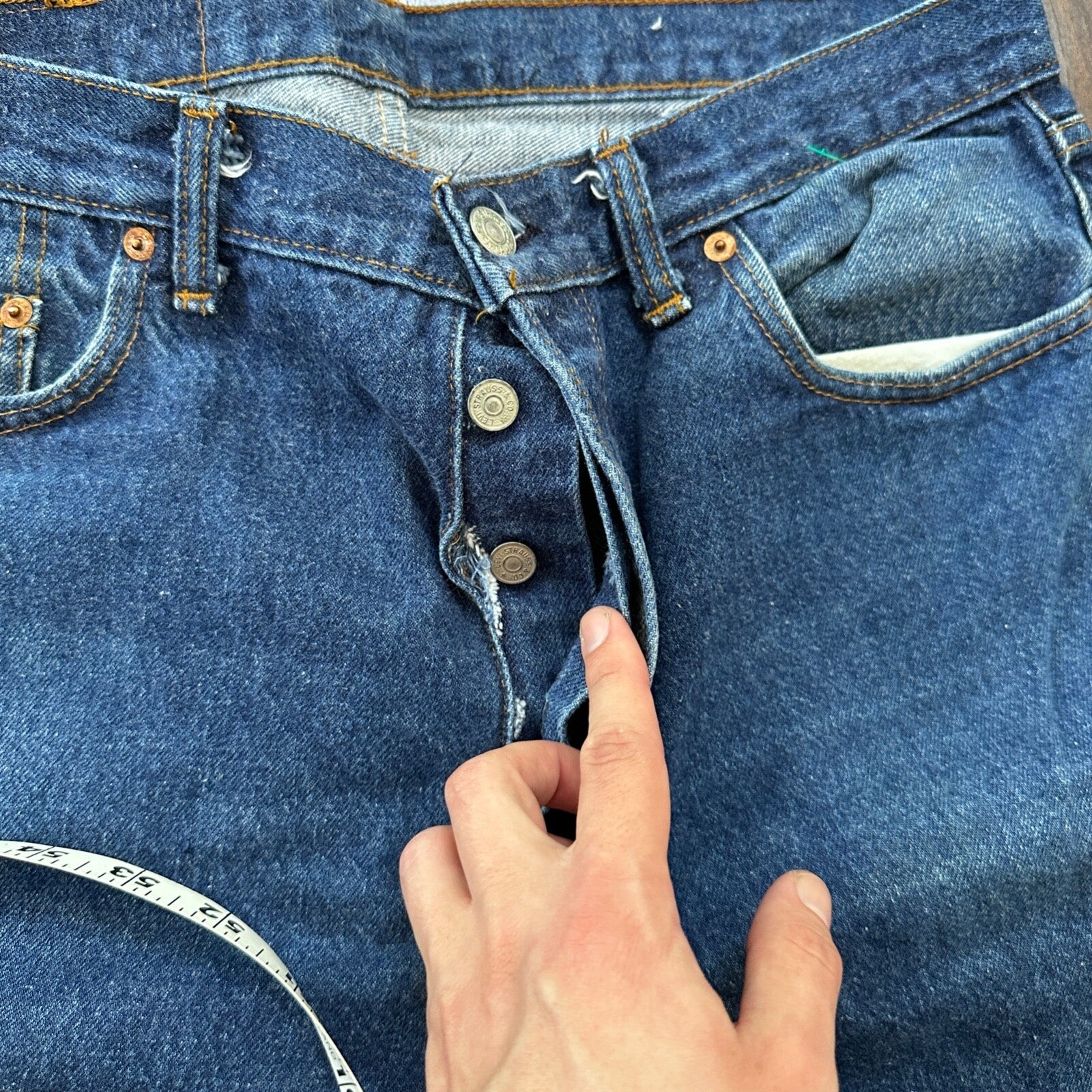 VTG 80s Levis 501 Button Fly 38x36 USA Tag Jeans Straight Wash Blue XX Act 34x32