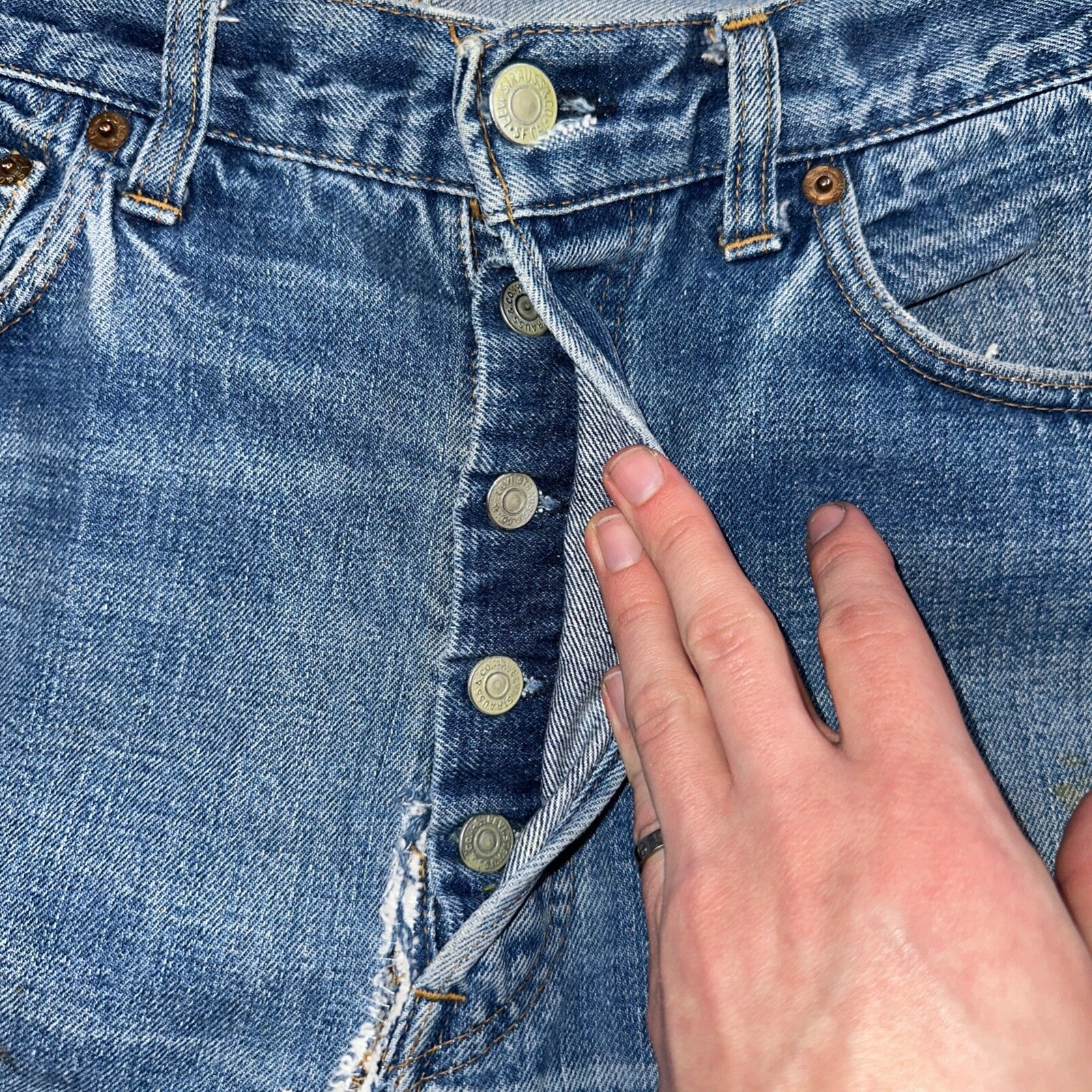 Levis 501 VTG 70s SS Redline Selvedge Jeans XX Med Wash 35x32 Act 32x28