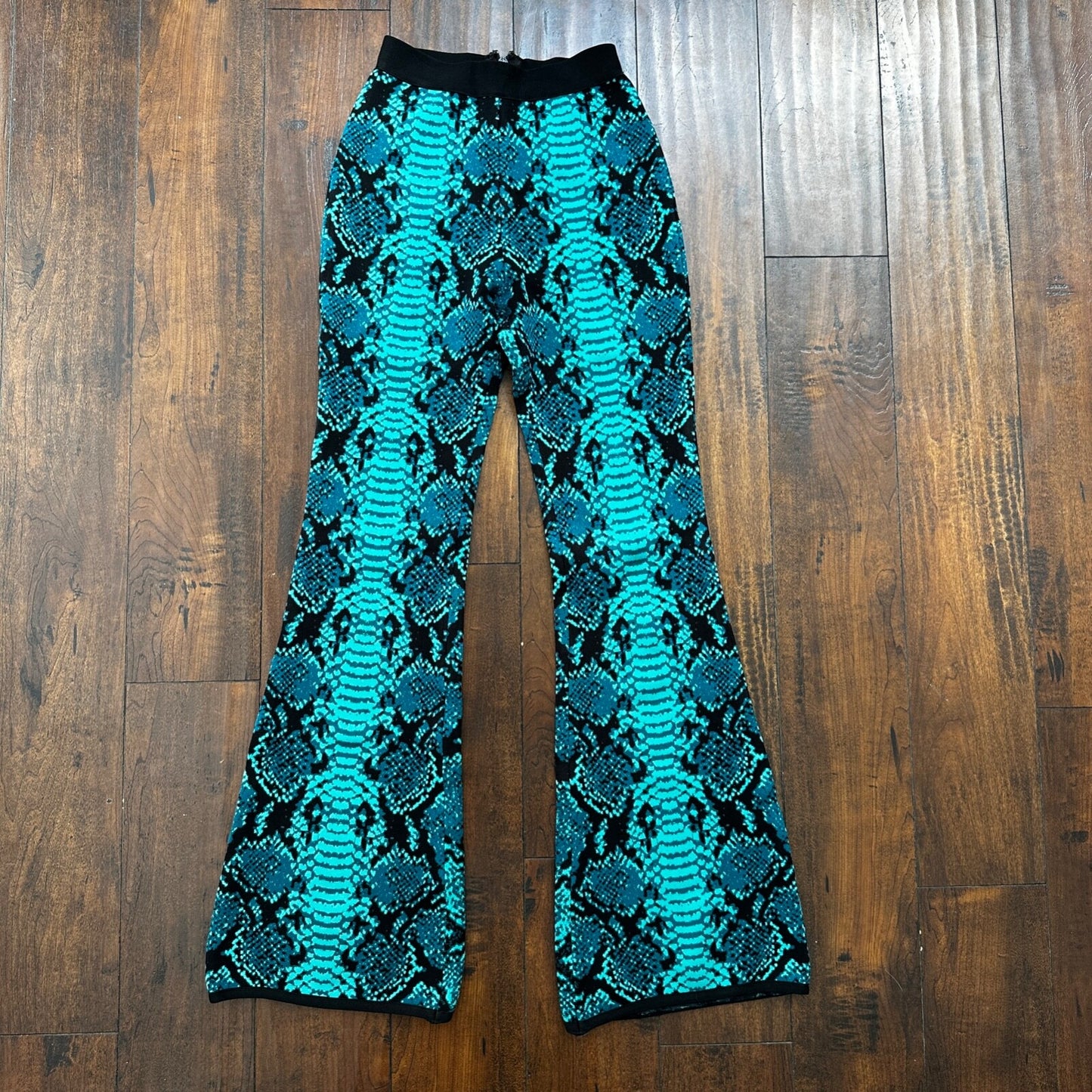 Vintage Yoga Crazy Print Hippie Boot Cut Beach Teal Green Black Gym 90s Y2K