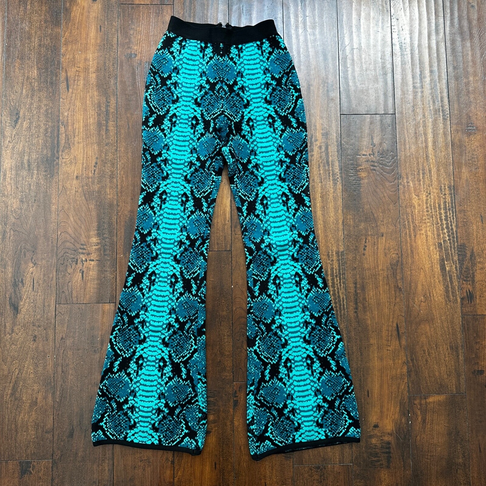 Vintage Yoga Crazy Print Hippie Boot Cut Beach Teal Green Black Gym 90s Y2K