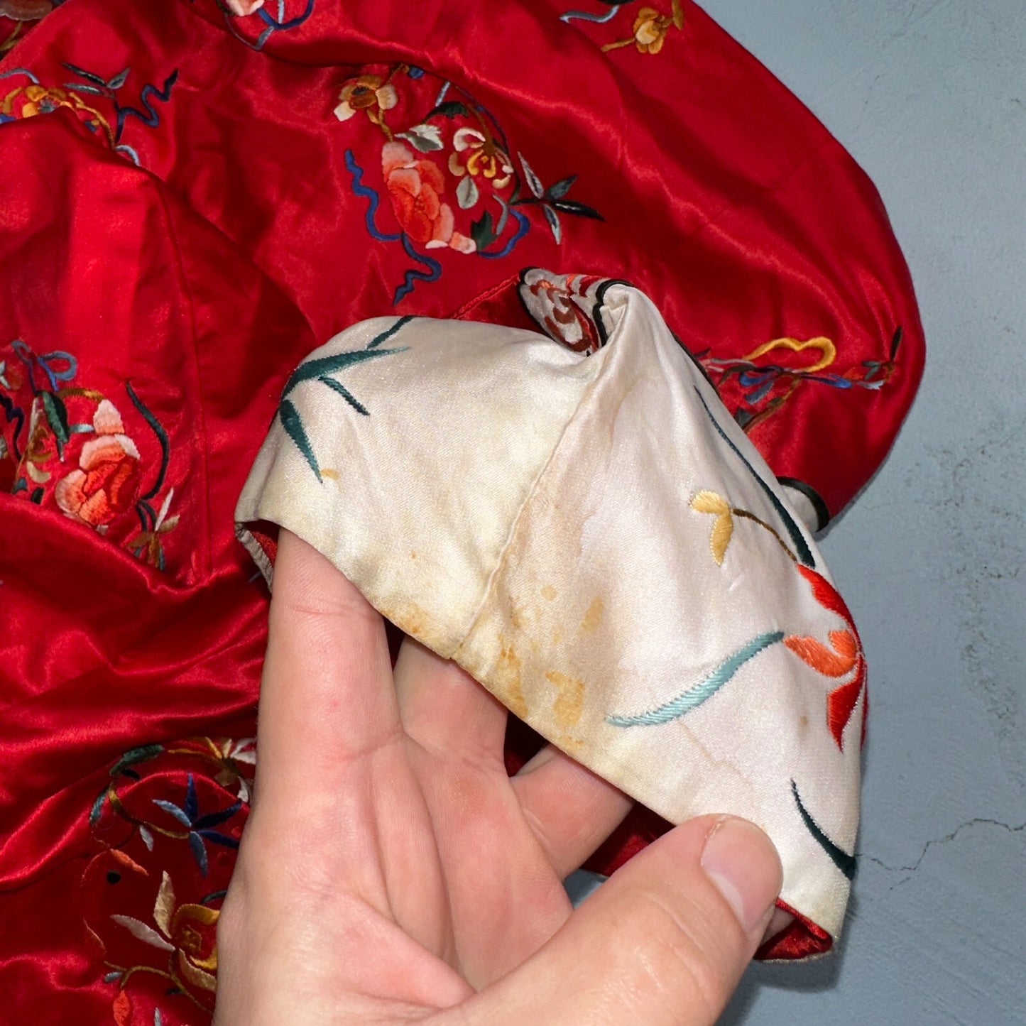 VTG Chinese Silk Cloth Dynasty Palace Red Dragon Robe Kimono Bai Hua Embroidery