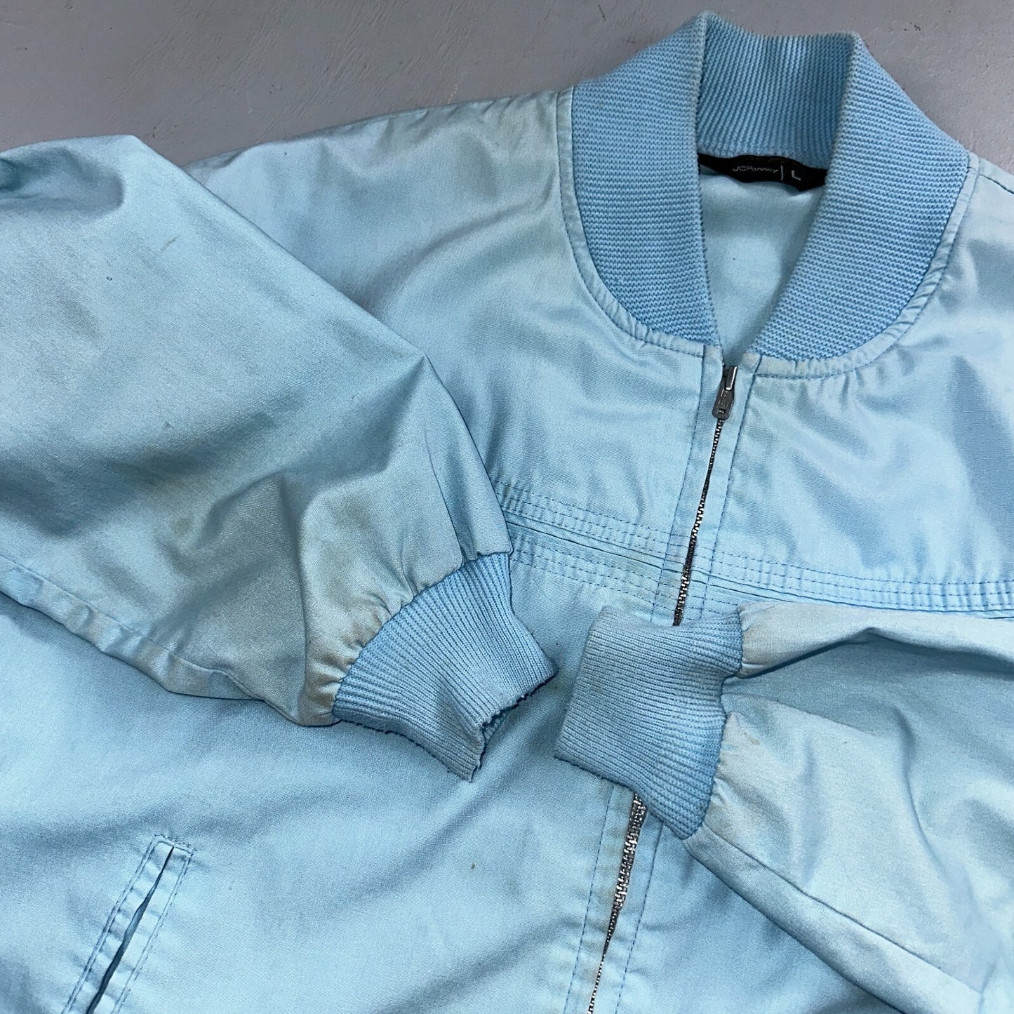 Vintage JC Penneys 70s Derby Jacket Sports USA Baby Blue Talon Bomber Large