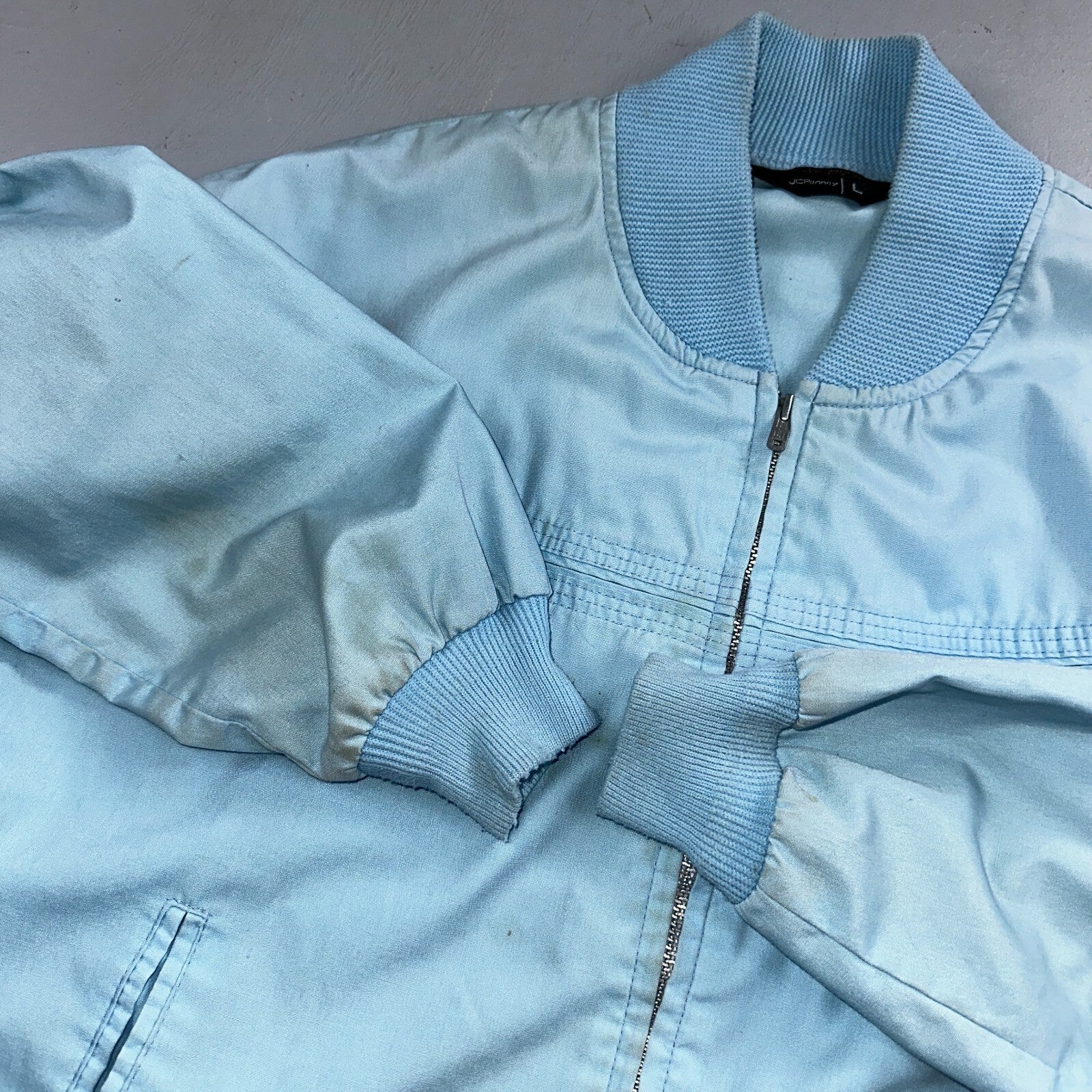 Vintage JC Penneys 70s Derby Jacket Sports USA Baby Blue Talon Bomber Large