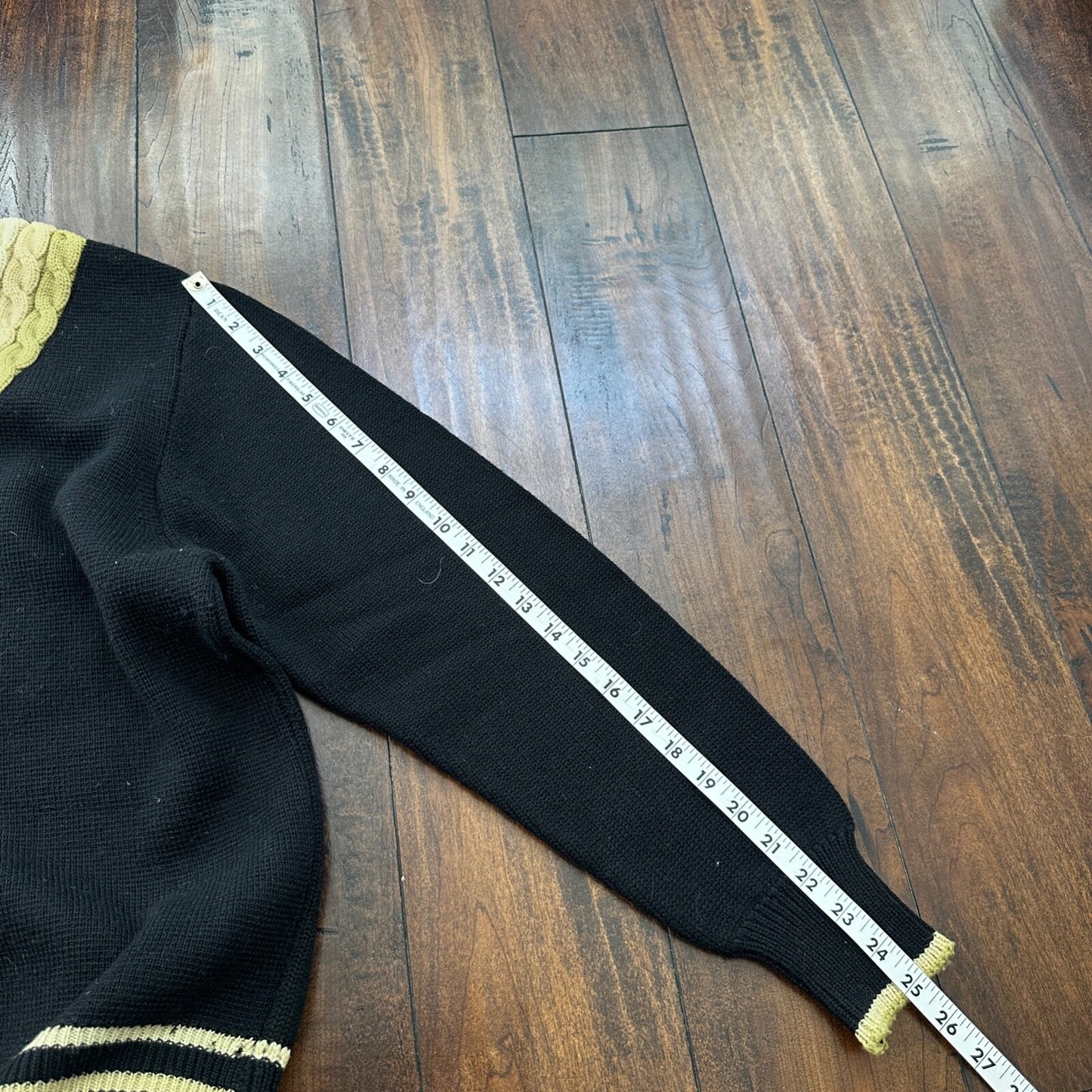 VTG Damon Sweater Mens L Black Gold Neck Wool Italy True 60s 70s RARE Stripe