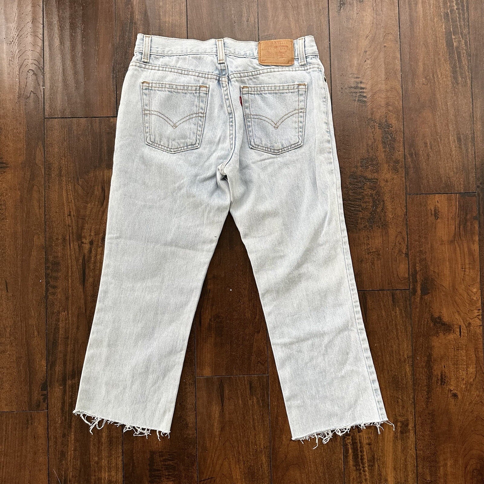 Vtg Levis 507 Superlow Slim Light Blue Jeans Womens Tag 5 X Capri 27x21 USA 90s