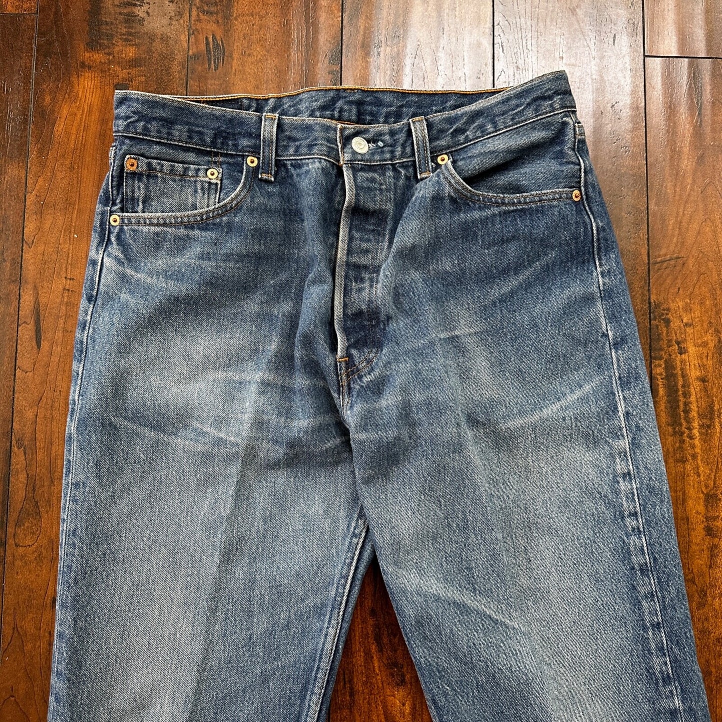 VTG 90s Levis 501 Button Fly 36x36 USA Tag Jeans Straight Wash Blue XX Act 32x31