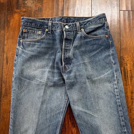 VTG 90s Levis 501 Button Fly 36x36 USA Tag Jeans Straight Wash Blue XX Act 32x31