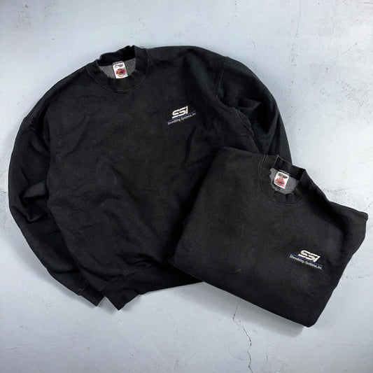 Fruit of the Loom Sweatshirt 90s VTG Crewneck USA Solid Black Blank Shredding XL