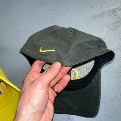 Nike Oregon Ducks VTG Hat Cap Snapback Lot of 3 Yellow Green Eugene Running Y2K