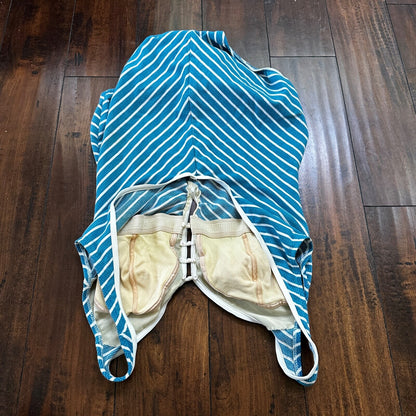 VTG 60s Bodysuit Fits Women's M Built in Bra Blue Striped Swim Rockabilly barbie