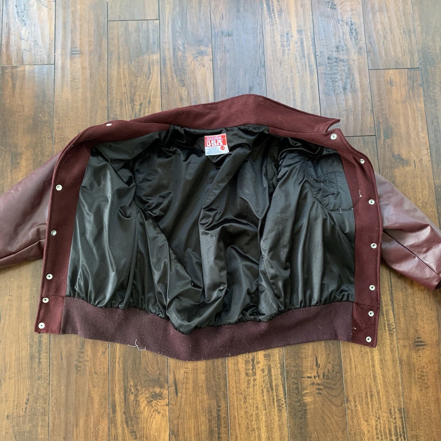 VTG Awards USA Varsity Wool Leather Jacket Burgundy Lettermen Large 70s 80s