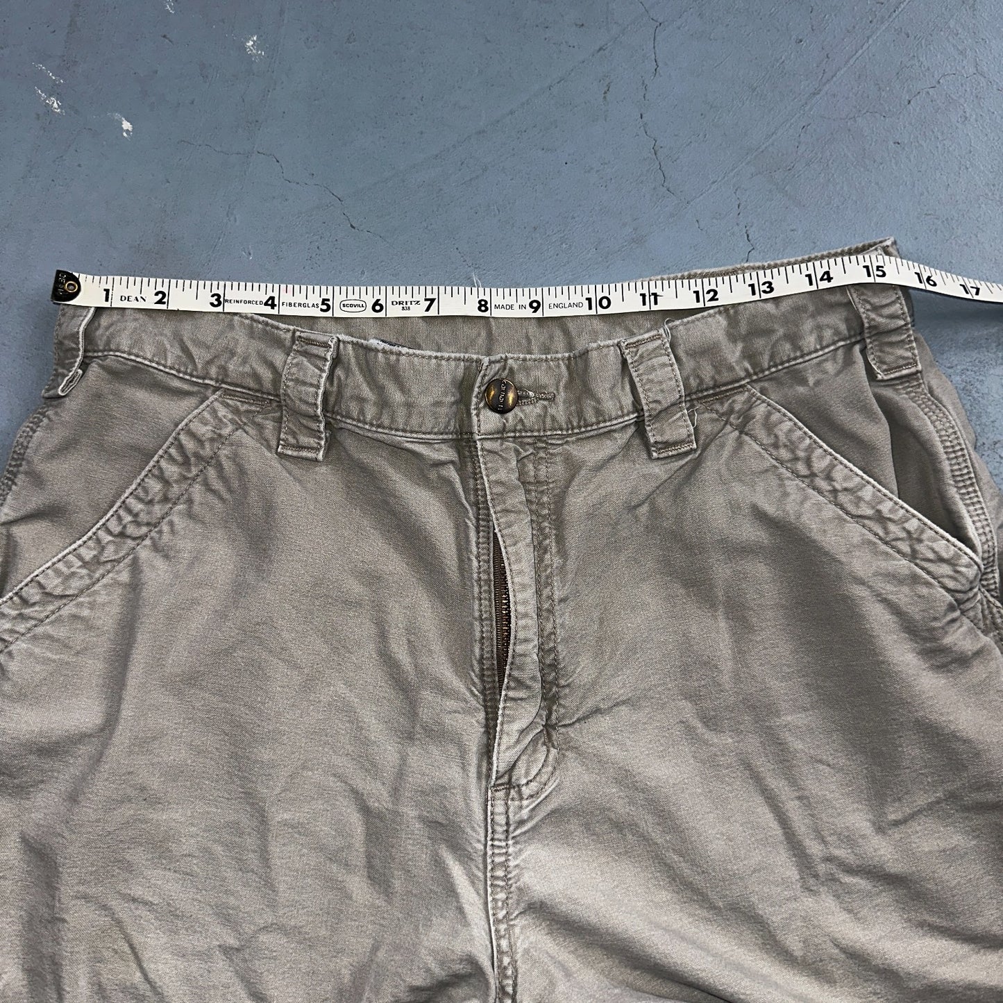 Carhartt B147 Shorts Mens 34 Tan Canvas Carpenter Cargo Work Worn Tan khaki