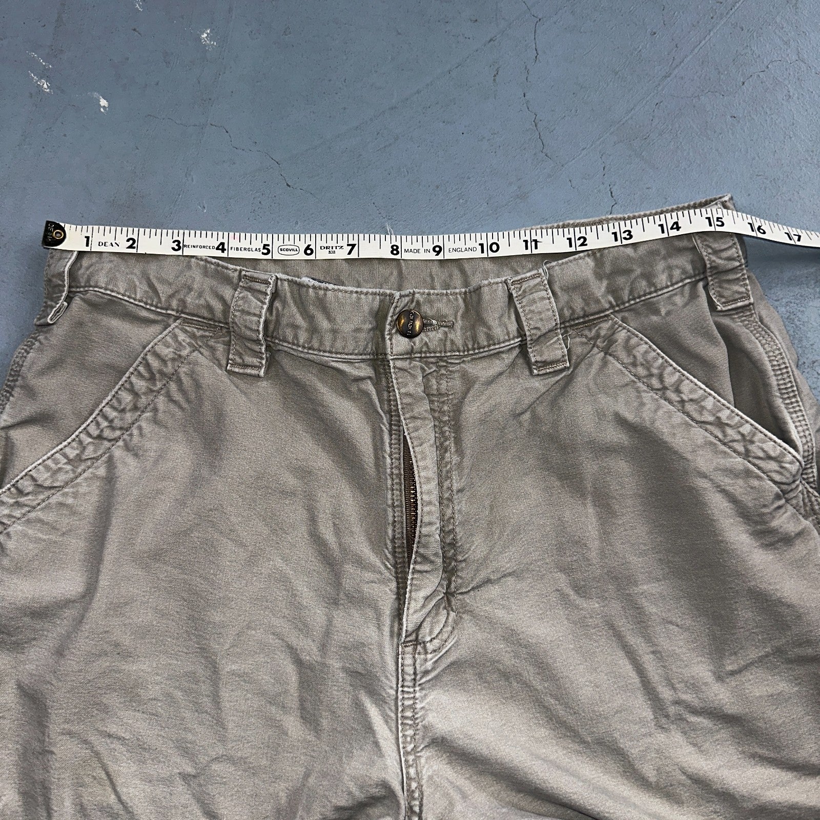 Carhartt B147 Shorts Mens 34 Tan Canvas Carpenter Cargo Work Worn Tan khaki