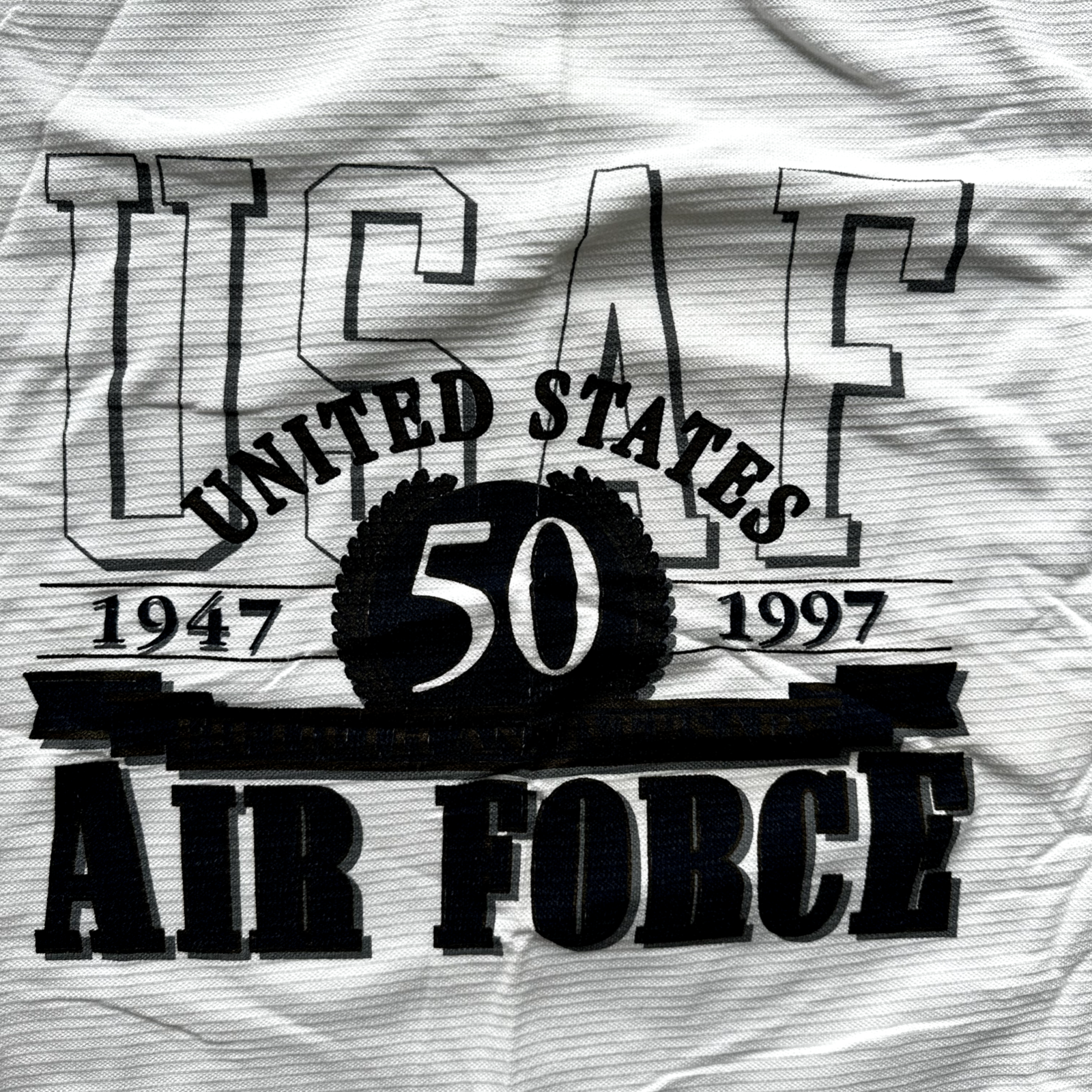 USA Air Force Vintage T Shirt 50th Anniversary Army Basic 90s Gray Striped