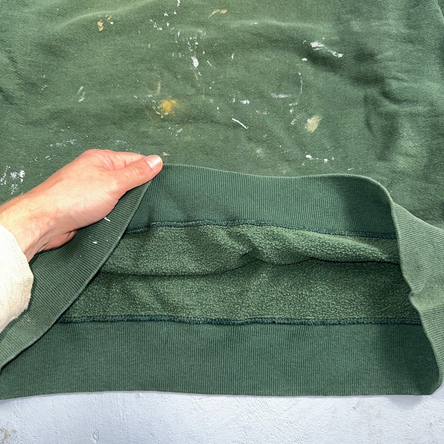 Champion 90s USA Sweatshirt VTG Crewneck Green Thrashed Paint Stained Large