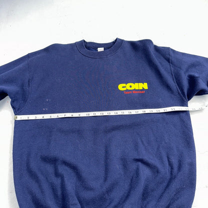 Coin Sofee Heavy Sweatshirt 90s VTG Crewneck USA Navy Basic Blue Team Member