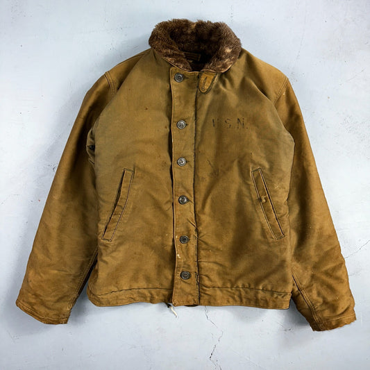 VTG WWII US NAVY USN N1 Deck Jacket Sz 38 Alpaca Stencil Work Coat Rare WW2