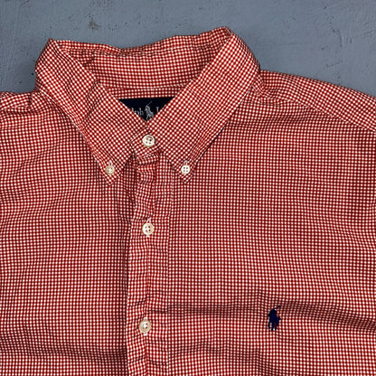 Ralph Lauren XL Red Gingham Button Down Shirt Classic Fit Long Sleeve VTG