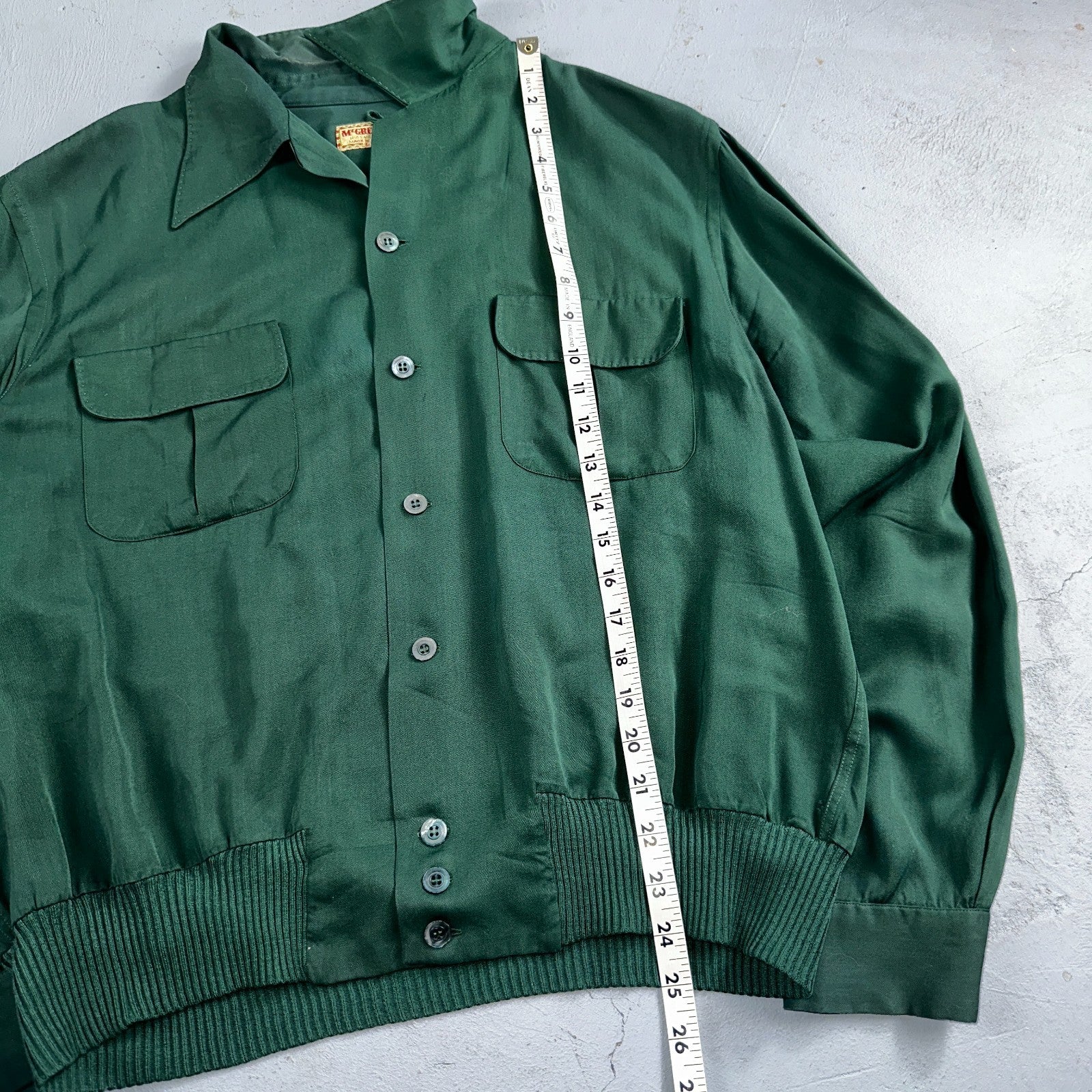 Vintage 1940s McGregor Gabardine Ricky Jacket Button Up Bottle Green 40s Rare