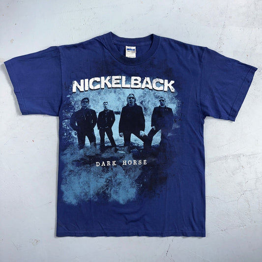NICKELBACK Dark Horse 2008 Tour VTG Medium Blue Graphic Alt Rock T-Shirt