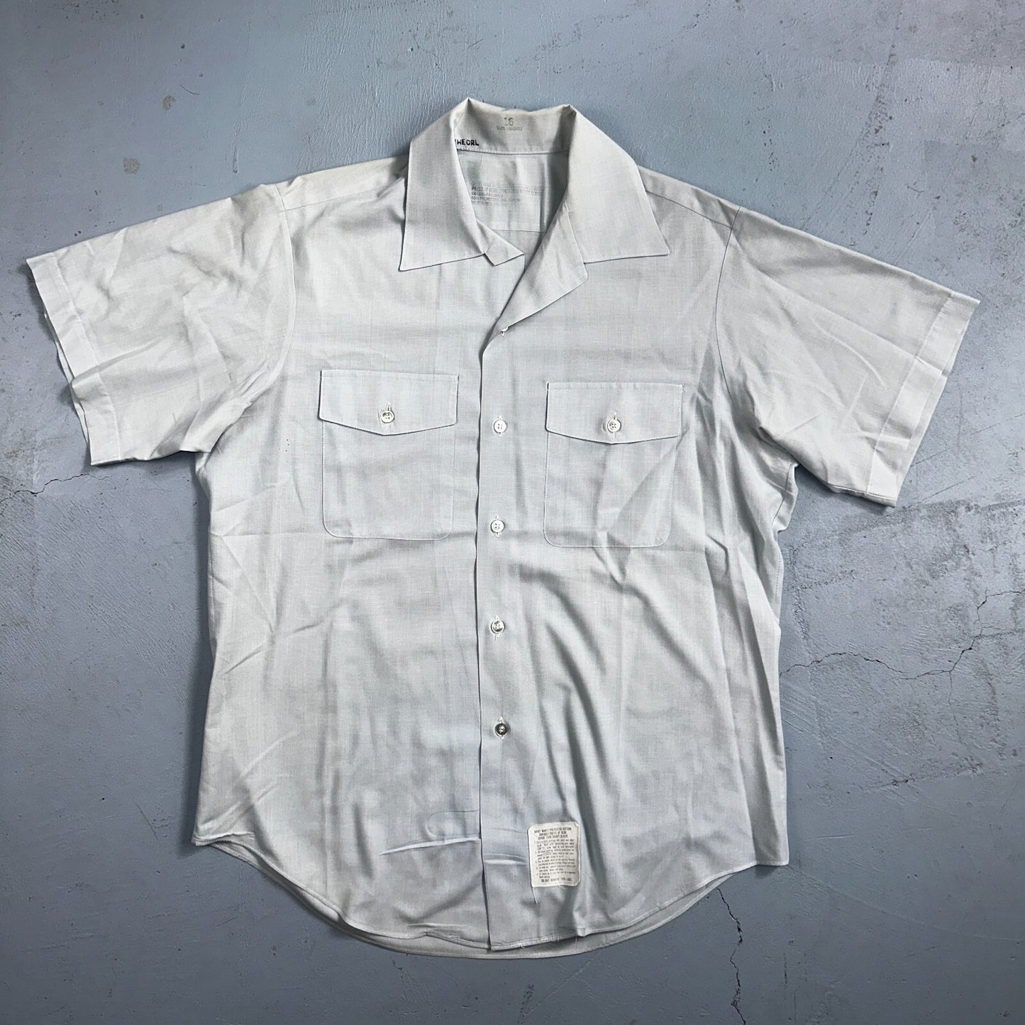 1973 US Army Vietnam War Men Blue Button Long Sleeve Shirt 16 DSA-100 1970s 70s