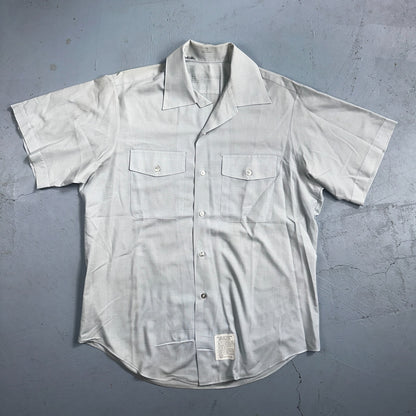 1973 US Army Vietnam War Men Blue Button Long Sleeve Shirt 16 DSA-100 1970s 70s