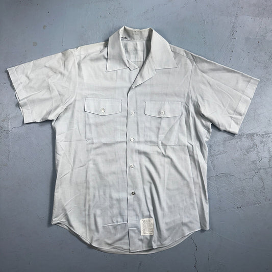 1973 US Army Vietnam War Men Blue Button Long Sleeve Shirt 16 DSA-100 1970s 70s