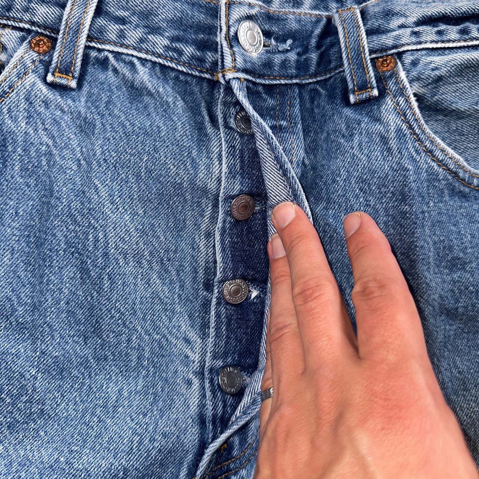 Levis 501 Vintage 90s USA XX Straight Leg Jeans Blue Light Wash 35x34 Act 32x30