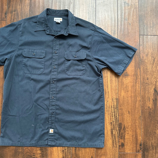 Carhartt Button Down Up Shirt Adult XL Tan Short Sleeve S223 NVY Men’s