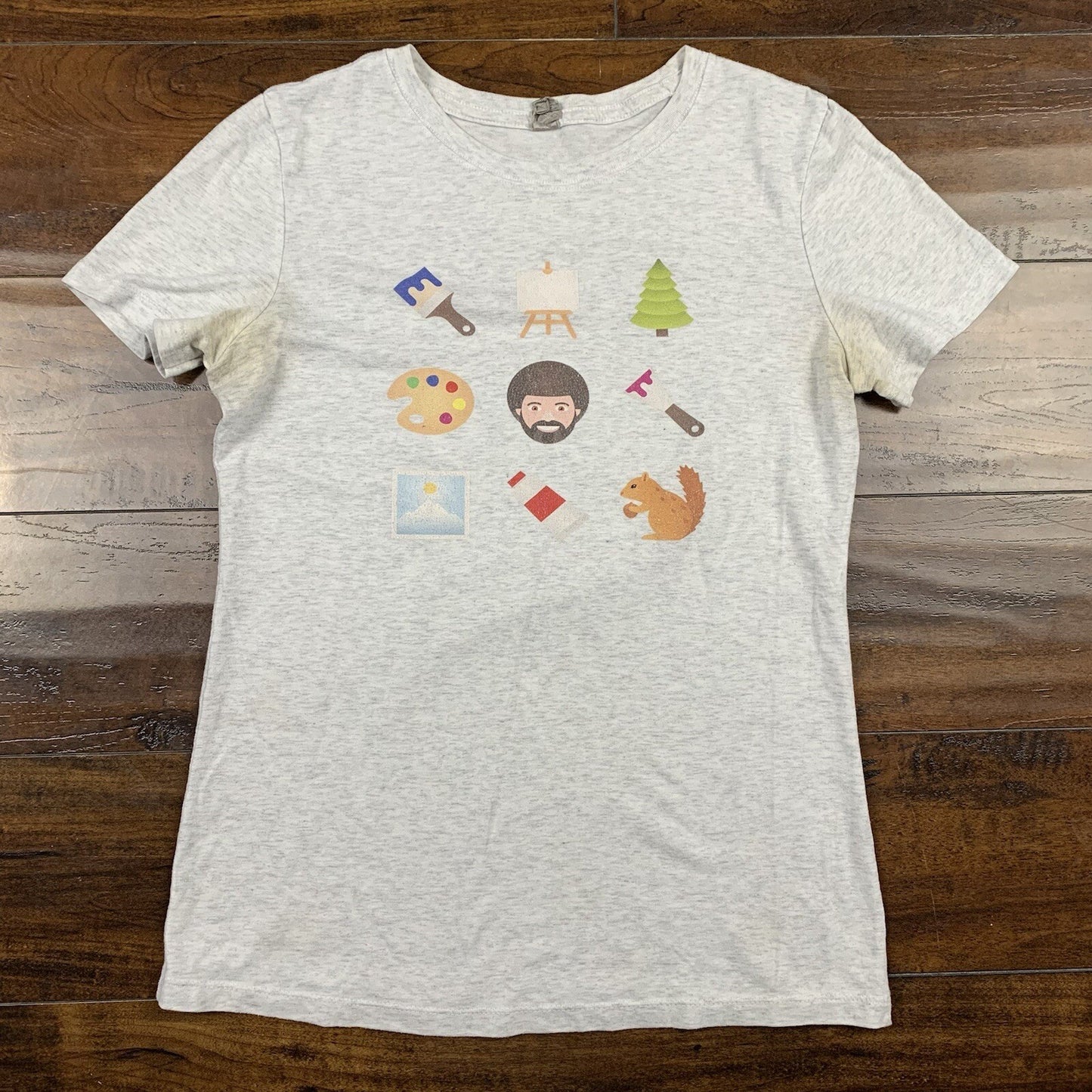 Bob Ross Painting Cute Vintage Style T Shirt Womens Medium Gray Squirrel Art