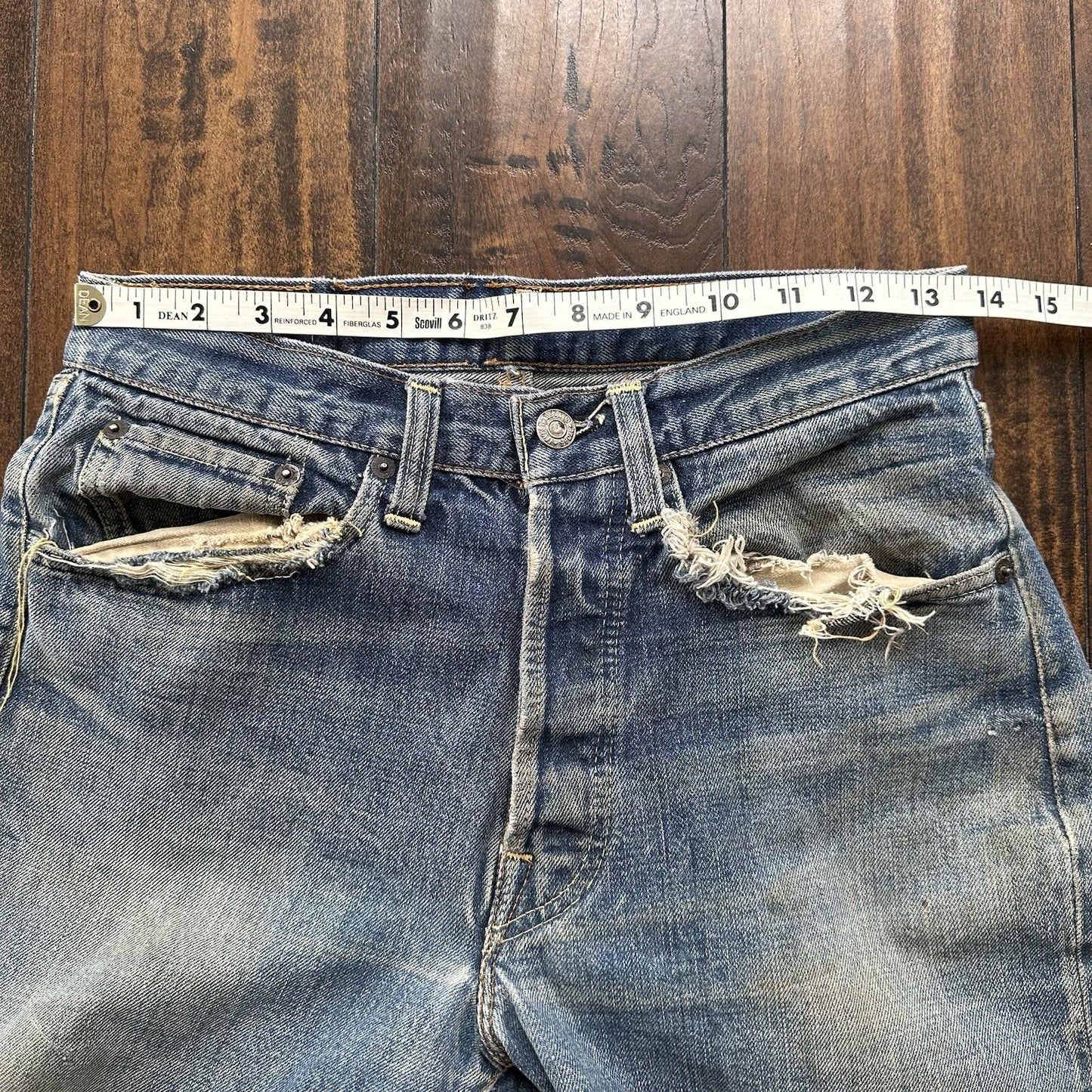 Levis 501 XX Big E True Vintage 60s Redline THRASHED Denim Jeans 1960s 27x26