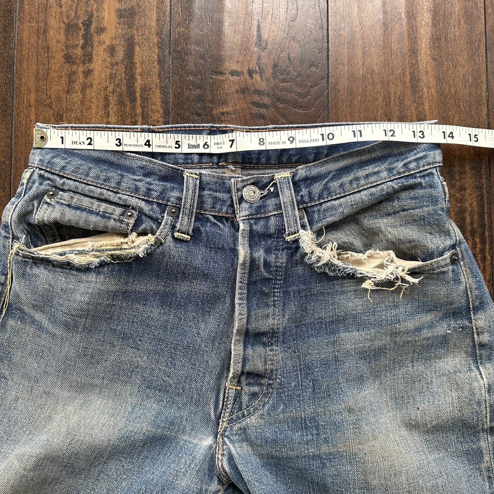 Levis 501 XX Big E True Vintage 60s Redline THRASHED Denim Jeans 1960s 27x26