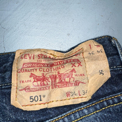 Levis 501 Vintage Y2K XX Straight Leg Jeans Blue Med Wash 34x34 Act 32x28