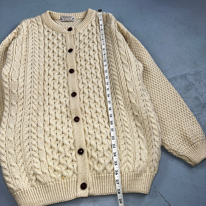 Highland Home Industries Cardigan Sweater VTG 70s Large Cable Knit Scotland Wool