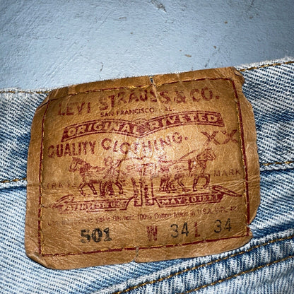 Levis 501 Vintage 90s USA XX Straight Leg Jeans Blue Thrashed 34x34 Act 33x32