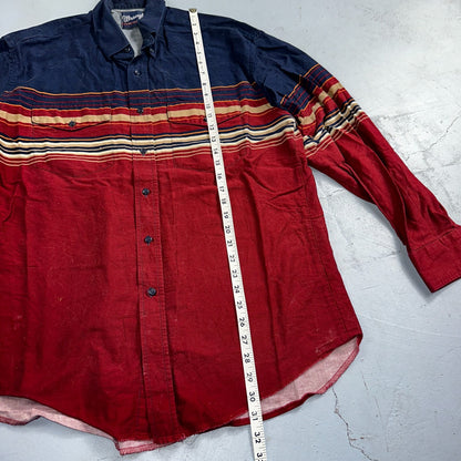 Wrangler Shirt VTG Mens 17 35 Red Blue Checked Long Tails Long Sleeve Aztec