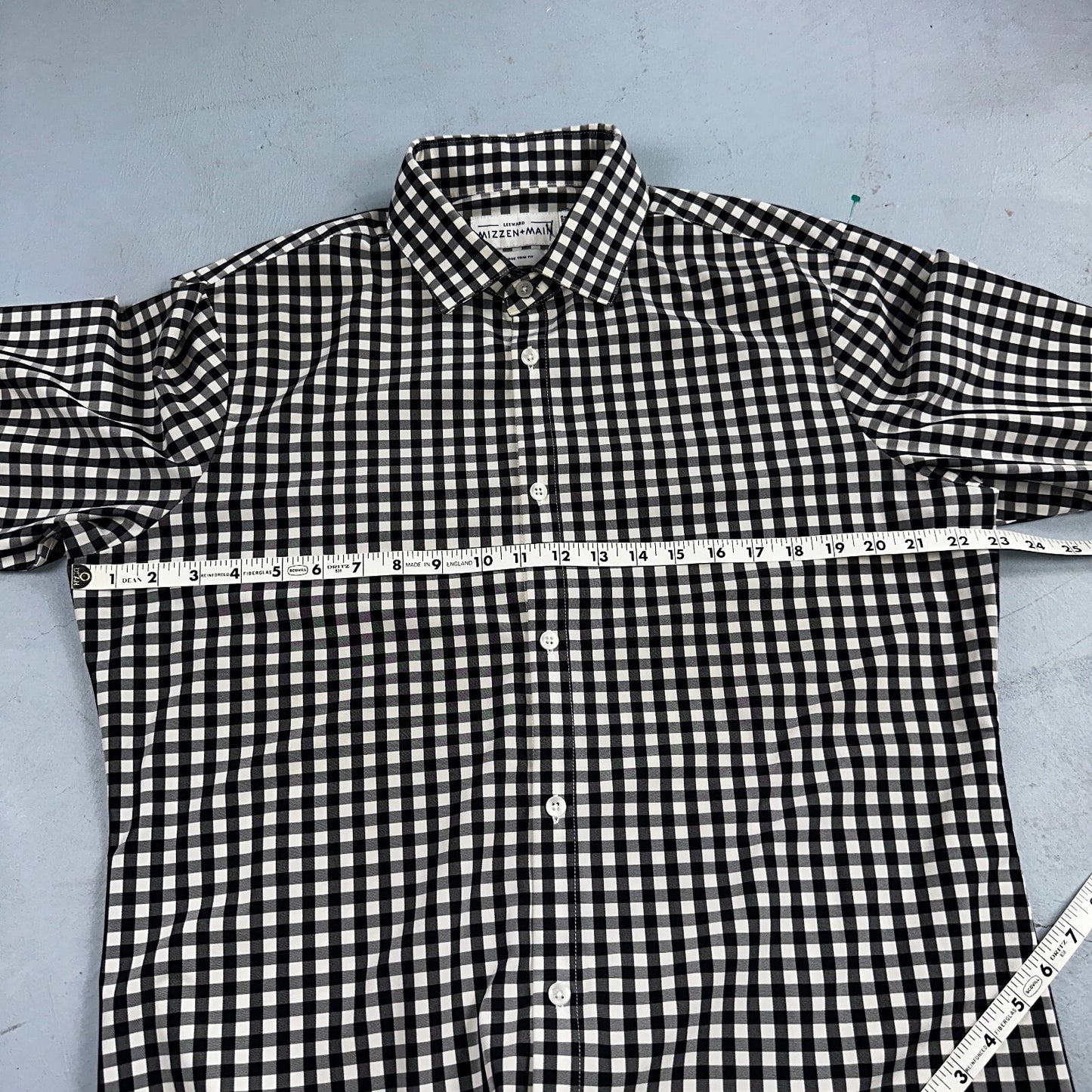 Mizzen Main Shirt Men L Black Button Performance Trim Fit Gingham Check USA