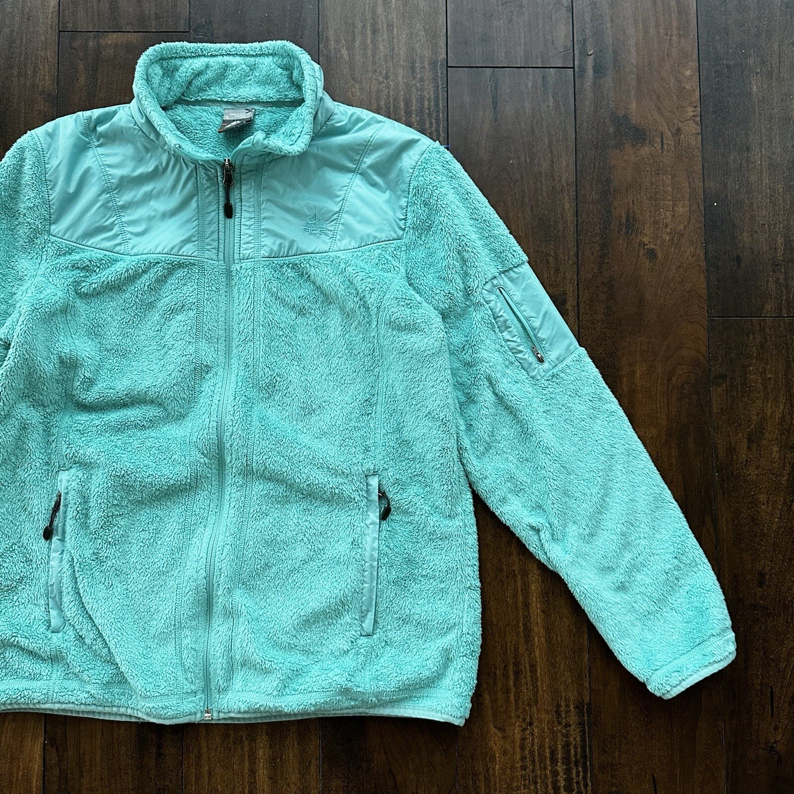 Vtg Nike ACG Womens Soft Fleece Turquoise Teal Blue Full Zip Jacket Y2K Warm