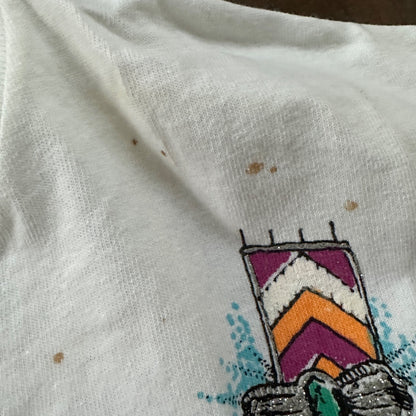 Traditional White Vintage T Shirt Art Necklace Tribal Drive 90s Single Stitch