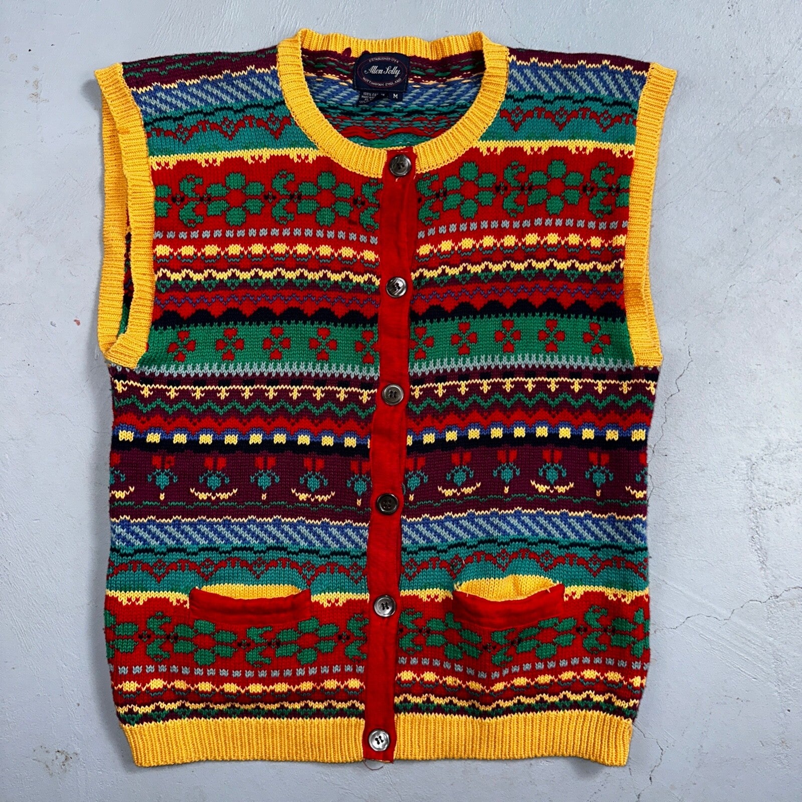 Allen Solly Womens Pullover Knit Sleeveless Cotton Vest Aztec Multicolor Crazy