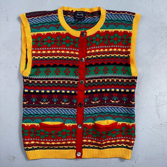 Allen Solly Womens Pullover Knit Sleeveless Cotton Vest Aztec Multicolor Crazy