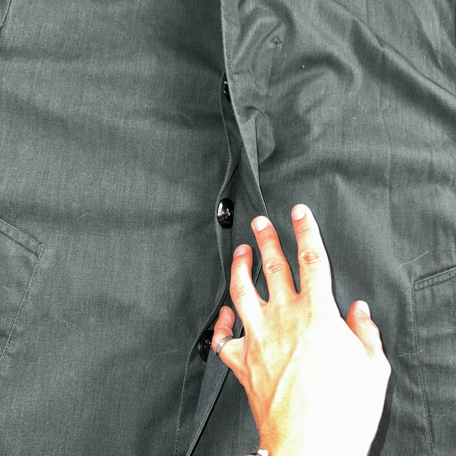 Aqaron Rain Trench Coat Mens 38 Short Green Long Sleeve Button Long Jacket