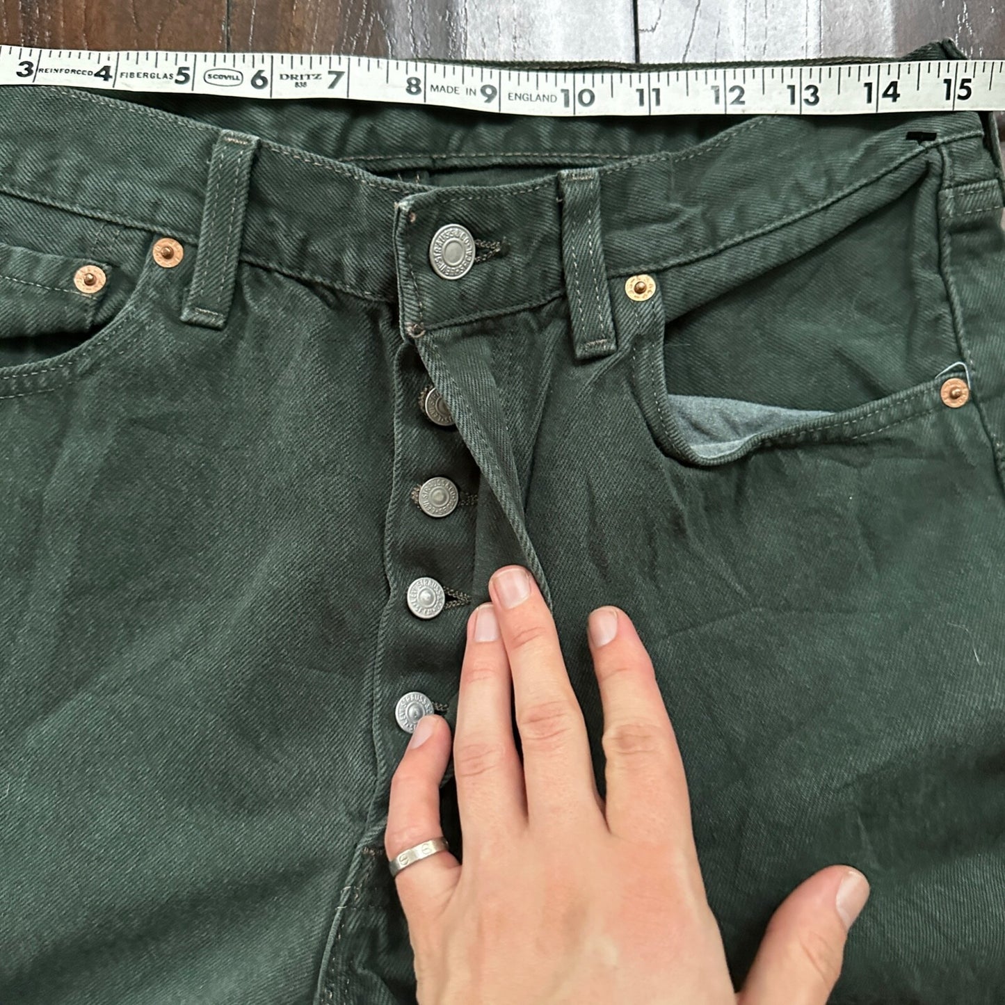 VTG 90s Levis 501 Button Fly 33x34 USA Tag Jeans Straight Green XX Act 30x33