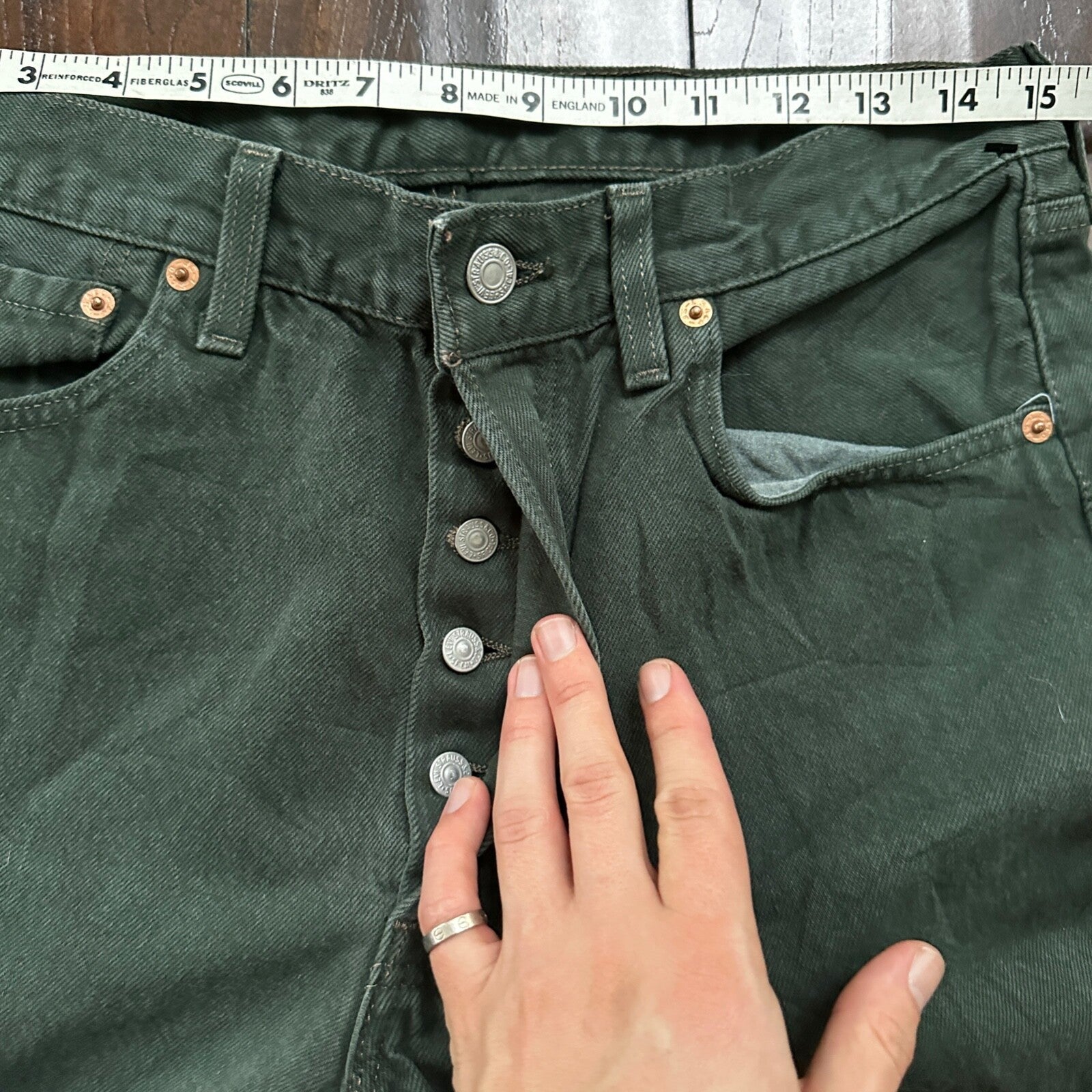 VTG 90s Levis 501 Button Fly 33x34 USA Tag Jeans Straight Green XX Act 30x33