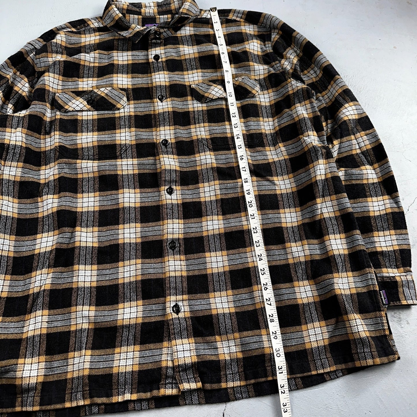 Patagonia Flannel Shirt Mens Size 2XL Plaid Long Sleeve Button Up Yellow Black